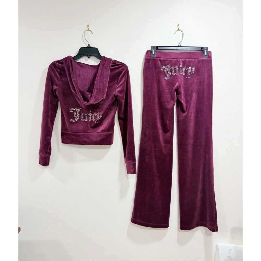 Juicy Couture Dark Purple Velour Tracksuit Set Rhinestone Logo XS Y2K NWT